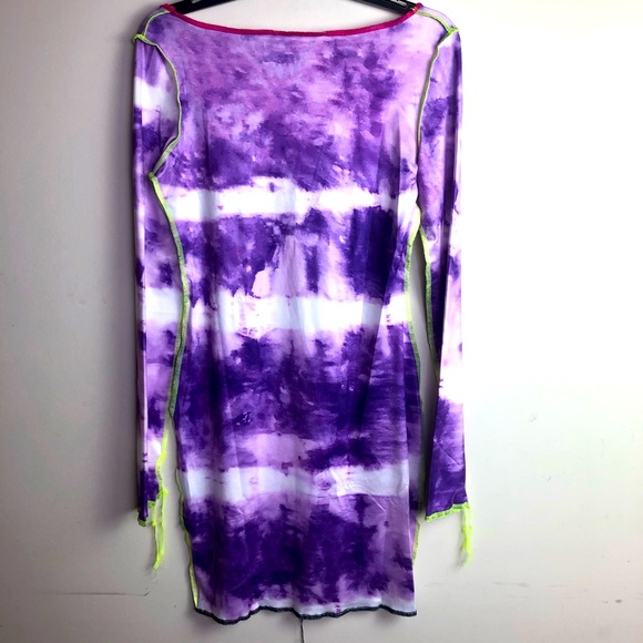 Color-block tie dye bodycon dress purple & white Stretch MED - Picture 15 of 15